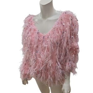 Pink Fuzzy Embellished Sweater